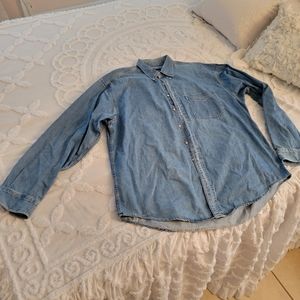Mens Denim Long Sleeve Shirt Evergreen Button Down XLL